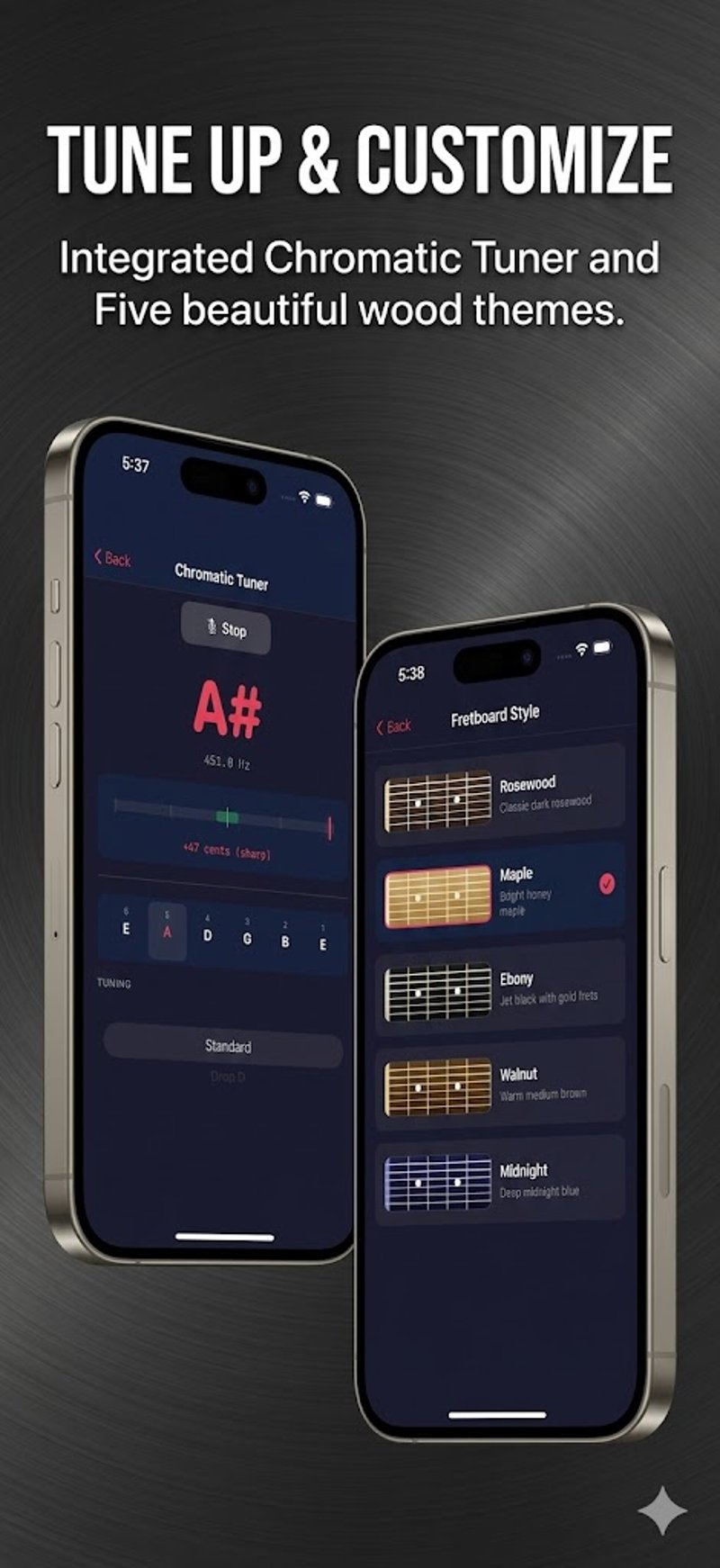 Chromatic tuner and wood themes
